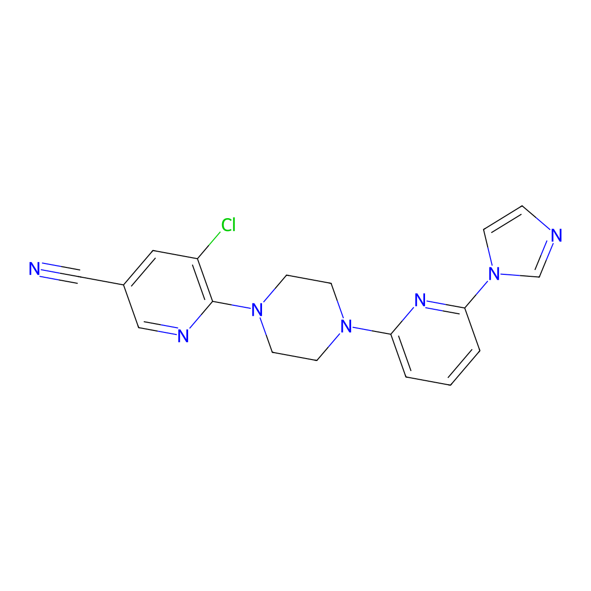5-chloro-6-{4-[6-(1H-imidazol-1-yl)pyridin-2-yl]piperazin-1-yl}pyridine-3-carbonitrile molecular structure, CAS 2770581-19-4