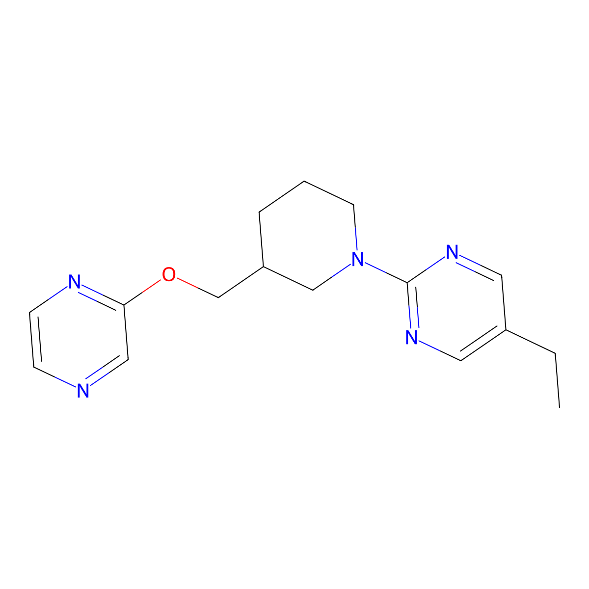 5-Ethyl-2-{3-[(pyrazin-2-yloxy)methyl]piperidin-1-yl}pyrimidine molecular structure, CAS 2770581-23-0