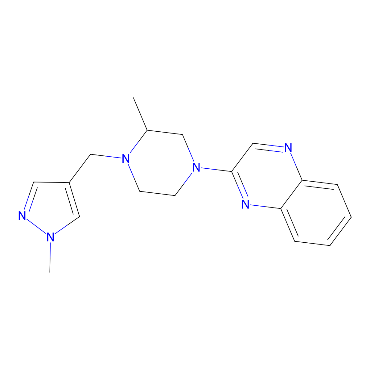 2-{3-methyl-4-[(1-methyl-1H-pyrazol-4-yl)methyl]piperazin-1-yl}quinoxaline molecular structure, CAS 2770581-34-3
