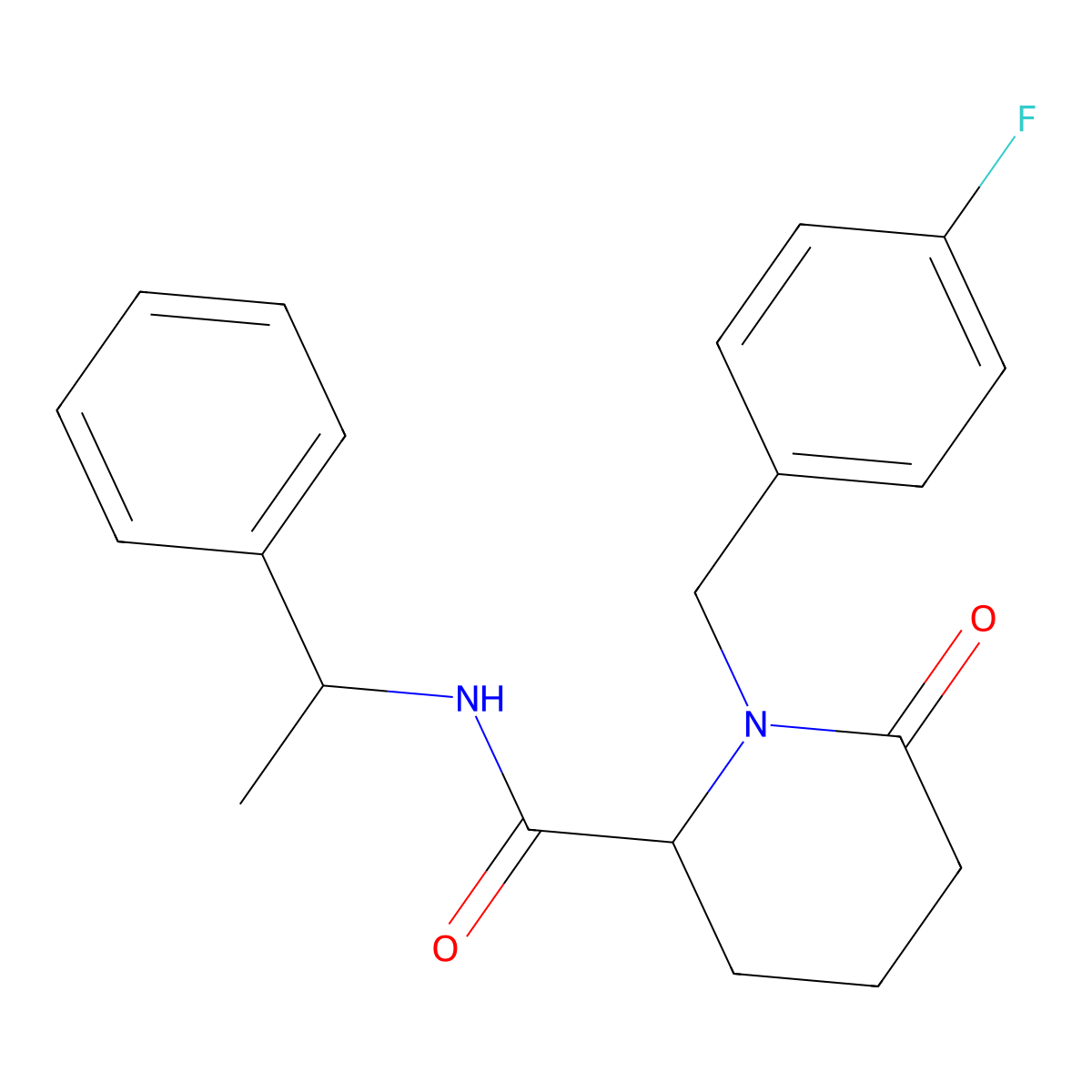 1-[(4-fluorophenyl)methyl]-6-oxo-N-(1-phenylethyl)piperidine-2-carboxamide molecular structure, CAS 2770581-35-4