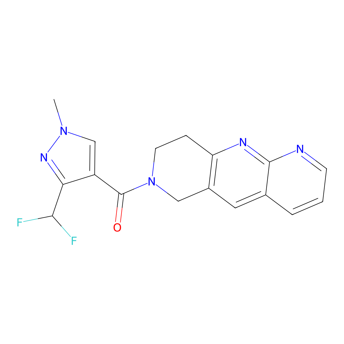 3-(difluoromethyl)-1-methyl-4-{6H,7H,8H,9H-pyrido[2,3-b]1,6-naphthyridine-7-carbonyl}-1H-pyrazole molecular structure, CAS 2770581-43-4