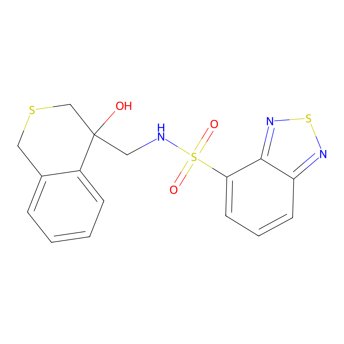 N-[(4-hydroxy-1,3-dihydroisothiochromen-4-yl)methyl]-2,1,3-benzothiadiazole-4-sulfonamide molecular structure, CAS 2770581-51-4