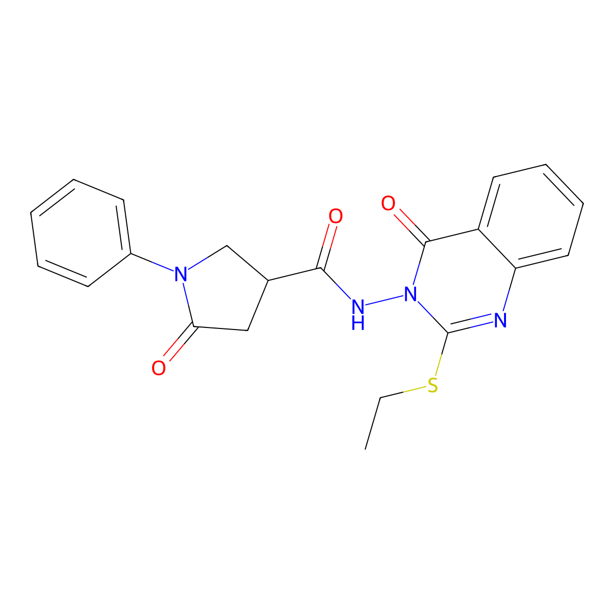 N-[2-(ethylsulfanyl)-4-oxo-3,4-dihydroquinazolin-3-yl]-5-oxo-1-phenylpyrrolidine-3-carboxamide molecular structure, CAS 2770581-52-5