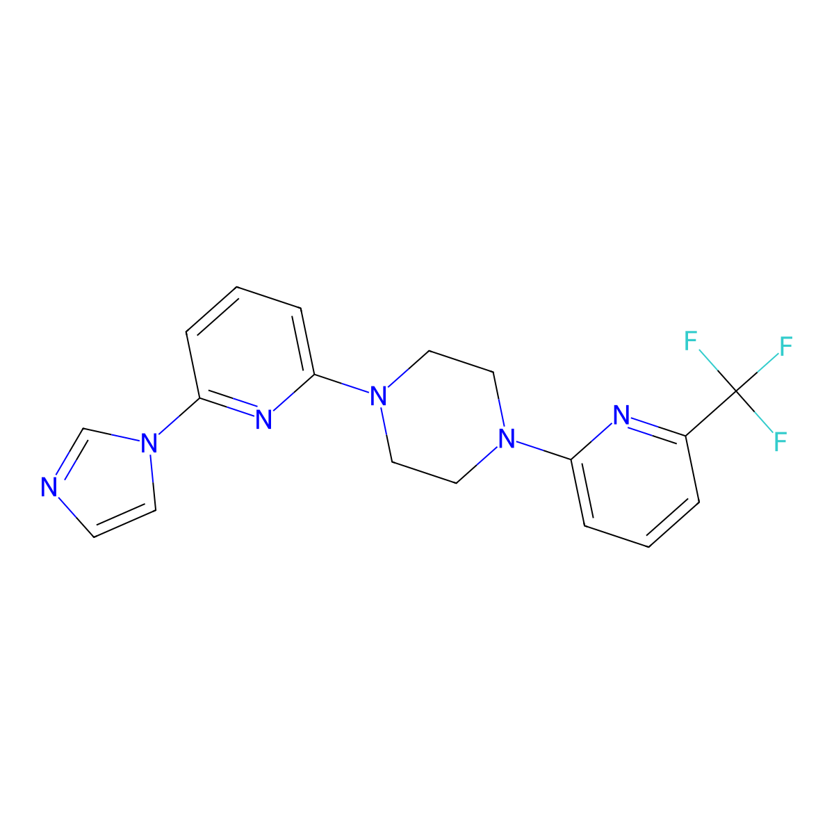1-[6-(1H-imidazol-1-yl)pyridin-2-yl]-4-[6-(trifluoromethyl)pyridin-2-yl]piperazine molecular structure, CAS 2770581-53-6