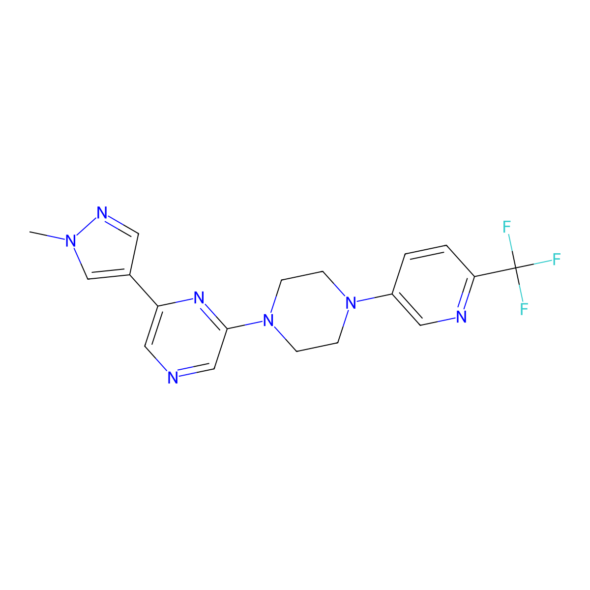 2-(1-methyl-1H-pyrazol-4-yl)-6-{4-[6-(trifluoromethyl)pyridin-3-yl]piperazin-1-yl}pyrazine molecular structure, CAS 2770581-56-9