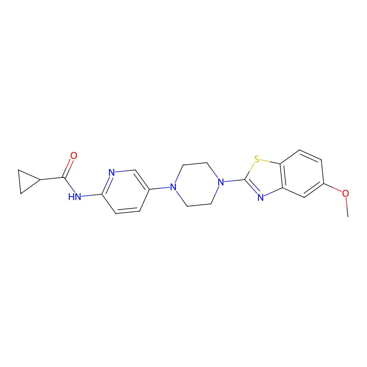 N-{5-[4-(5-methoxy-1,3-benzothiazol-2-yl)piperazin-1-yl]pyridin-2-yl}cyclopropanecarboxamide molecular structure, CAS 2770581-61-6