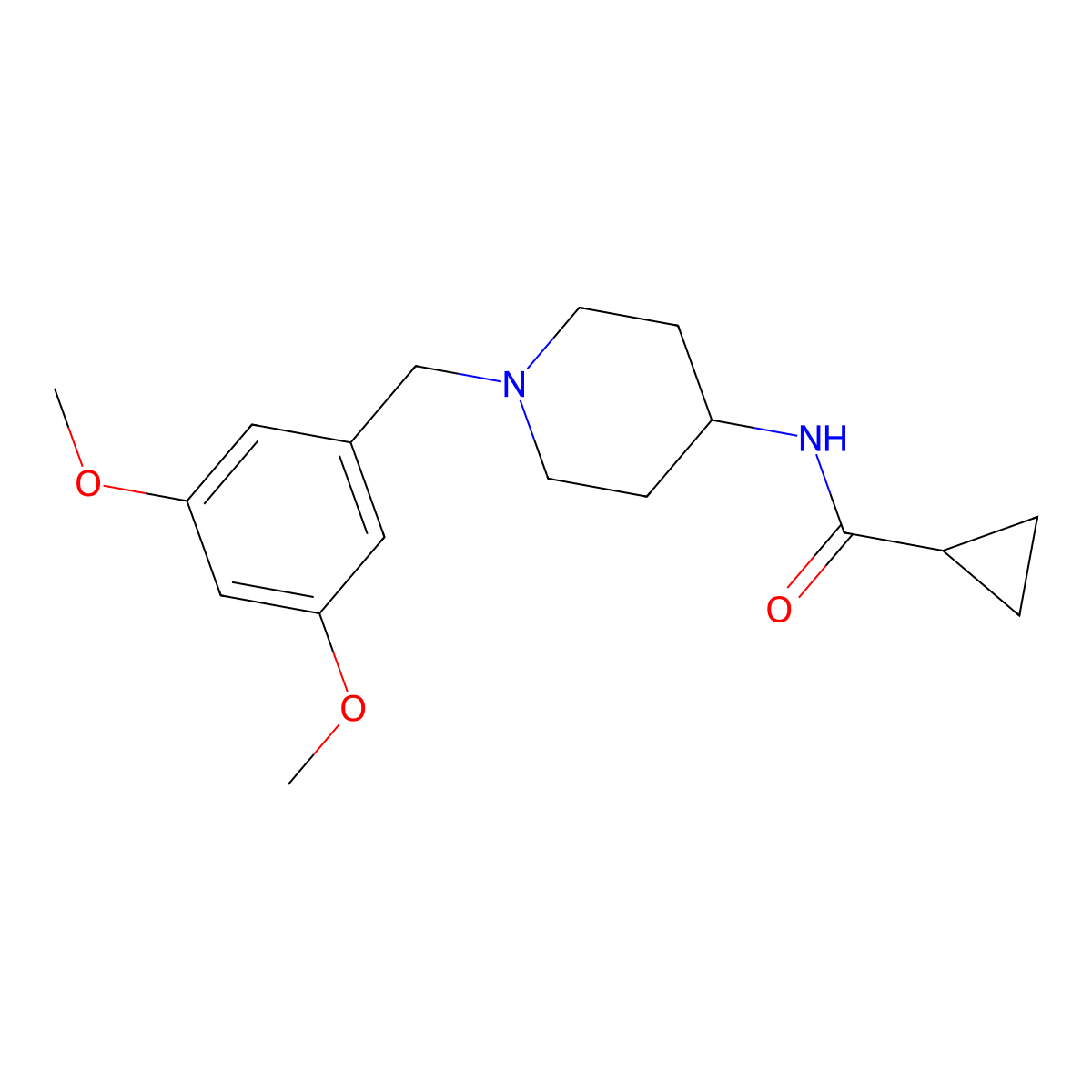 N-{1-[(3,5-dimethoxyphenyl)methyl]piperidin-4-yl}cyclopropanecarboxamide molecular structure, CAS 2770581-63-8