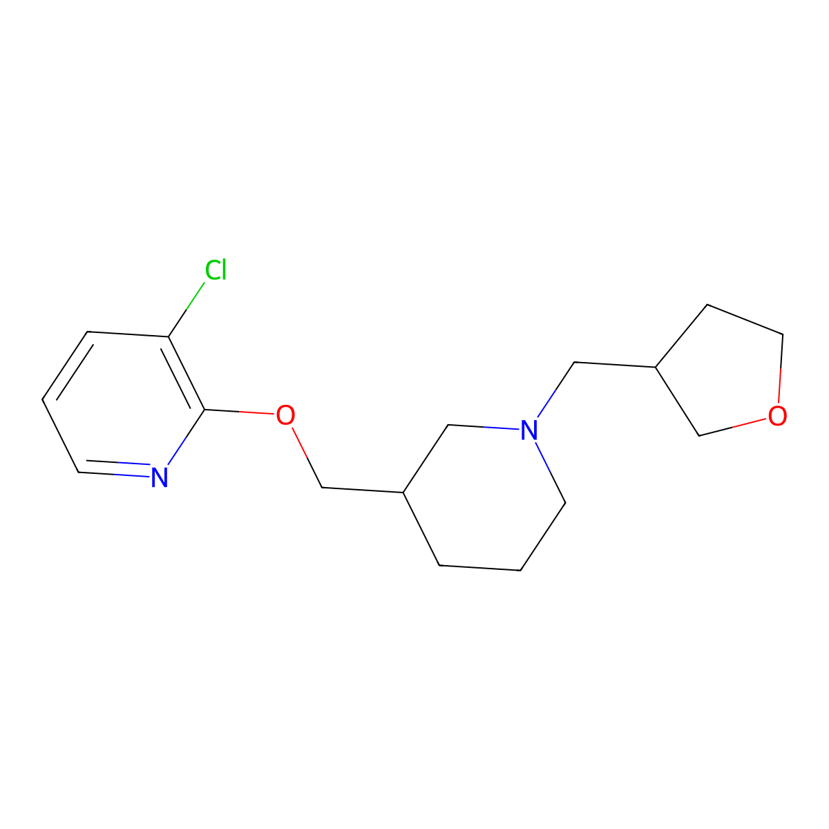 3-Chloro-2-({1-[(oxolan-3-yl)methyl]piperidin-3-yl}methoxy)pyridine molecular structure, CAS 2770581-68-3