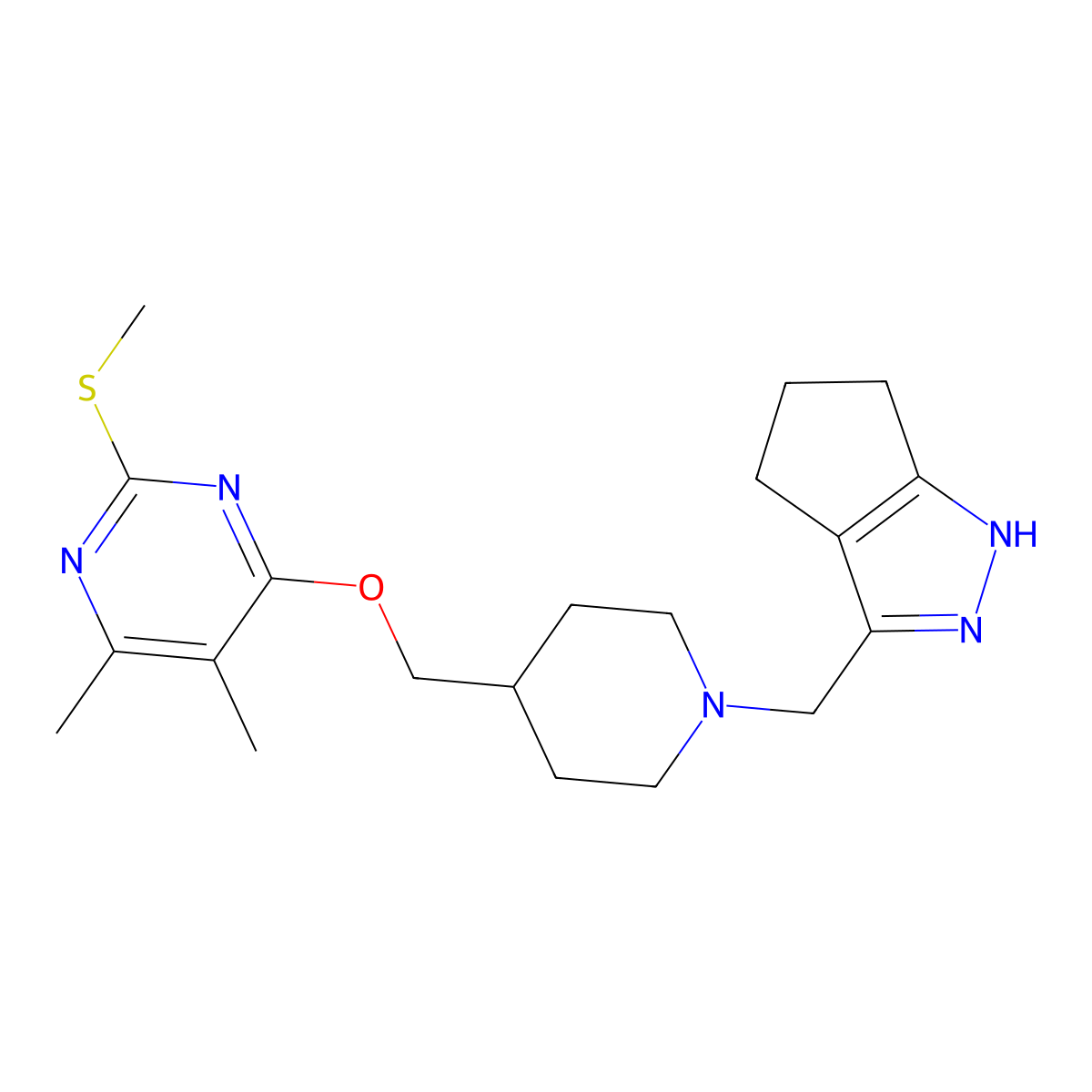 4-{[1-({1H,4H,5H,6H-cyclopenta[c]pyrazol-3-yl}methyl)piperidin-4-yl]methoxy}-5,6-dimethyl-2-(methylsulfanyl)pyrimidine molecular structure, CAS 2770581-70-7