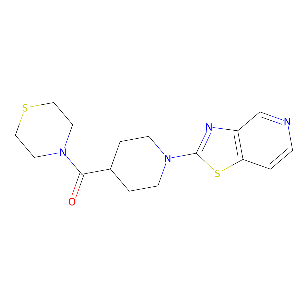 4-(1-{[1,3]Thiazolo[4,5-c]pyridin-2-yl}piperidine-4-carbonyl)thiomorpholine molecular structure, CAS 2770581-71-8