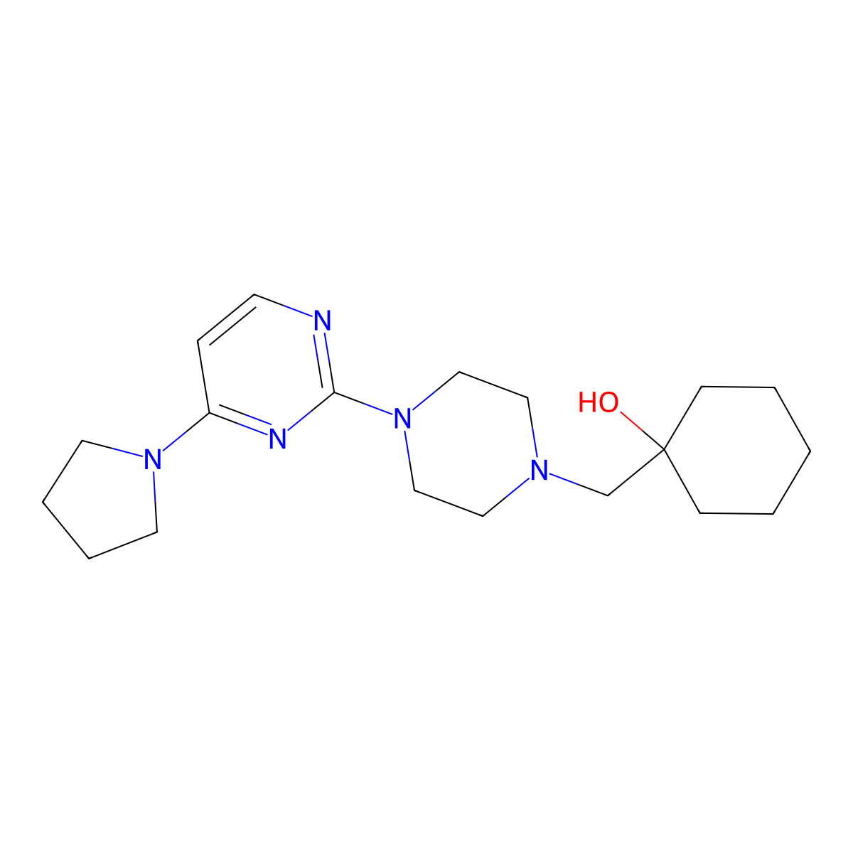1-({4-[4-(Pyrrolidin-1-yl)pyrimidin-2-yl]piperazin-1-yl}methyl)cyclohexan-1-ol molecular structure, CAS 2770581-72-9