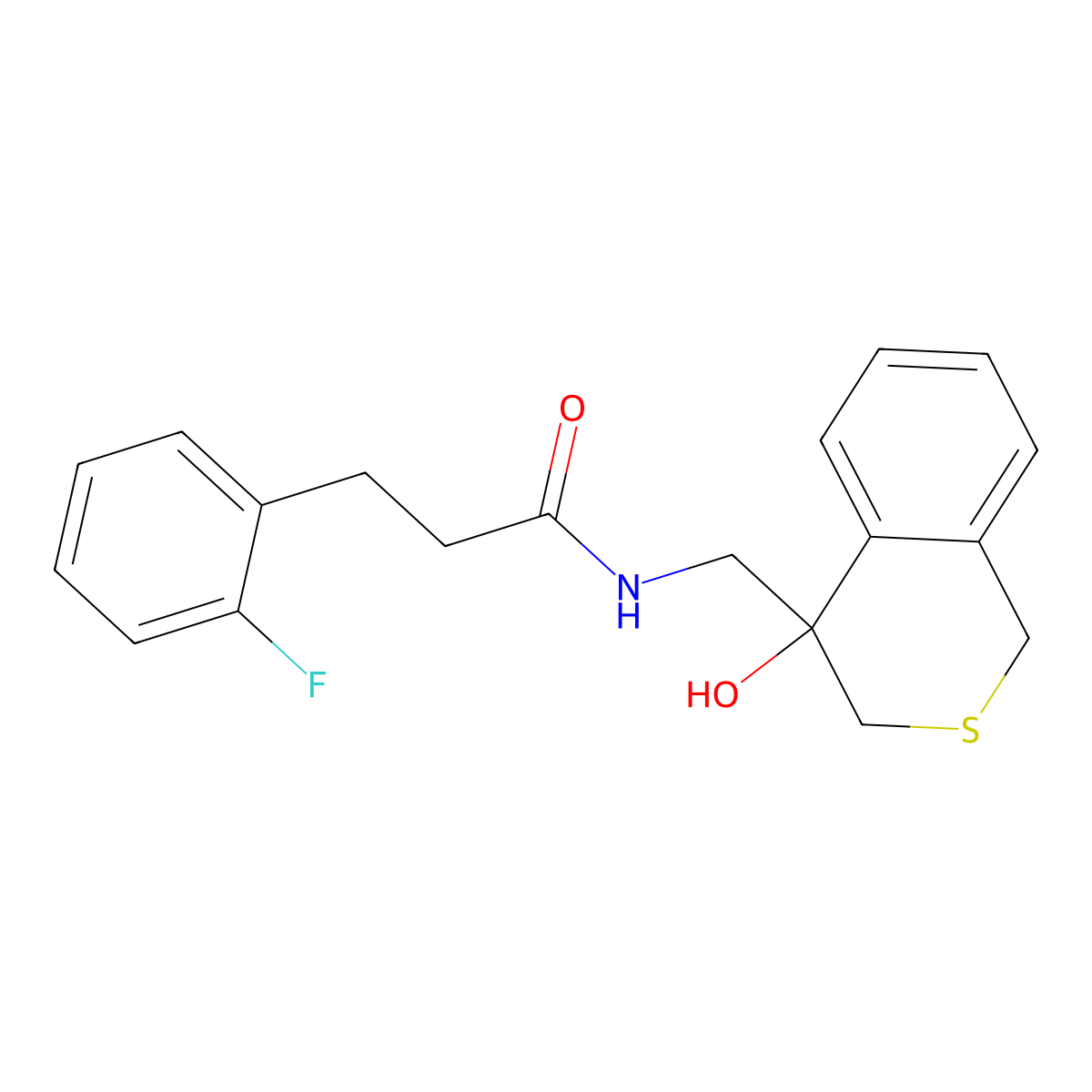 3-(2-fluorophenyl)-N-[(4-hydroxy-3,4-dihydro-1H-2-benzothiopyran-4-yl)methyl]propanamide molecular structure, CAS 2770581-75-2