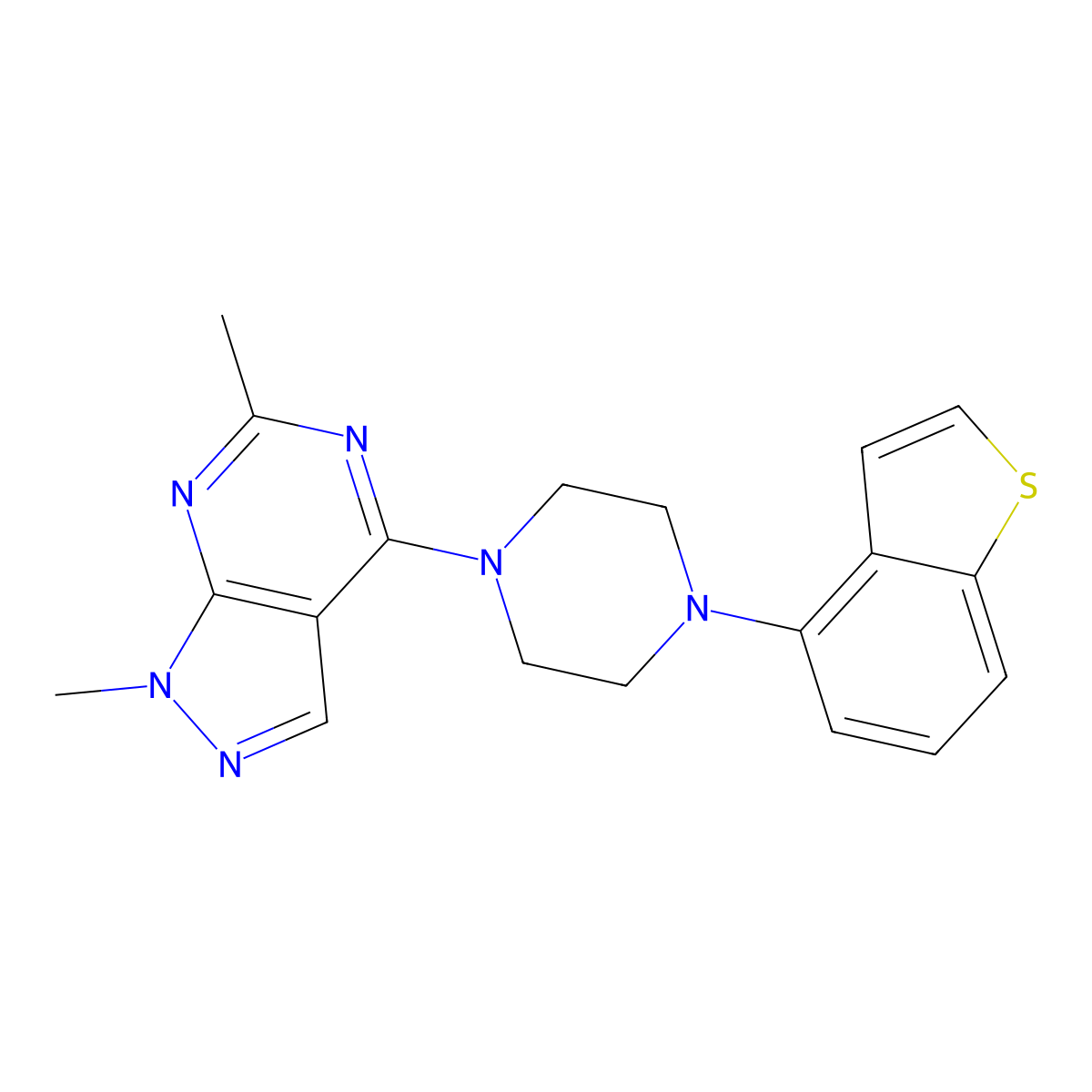 4-[4-(1-Benzothiophen-4-yl)piperazin-1-yl]-1,6-dimethylpyrazolo[3,4-d]pyrimidine molecular structure, CAS 2770581-79-6