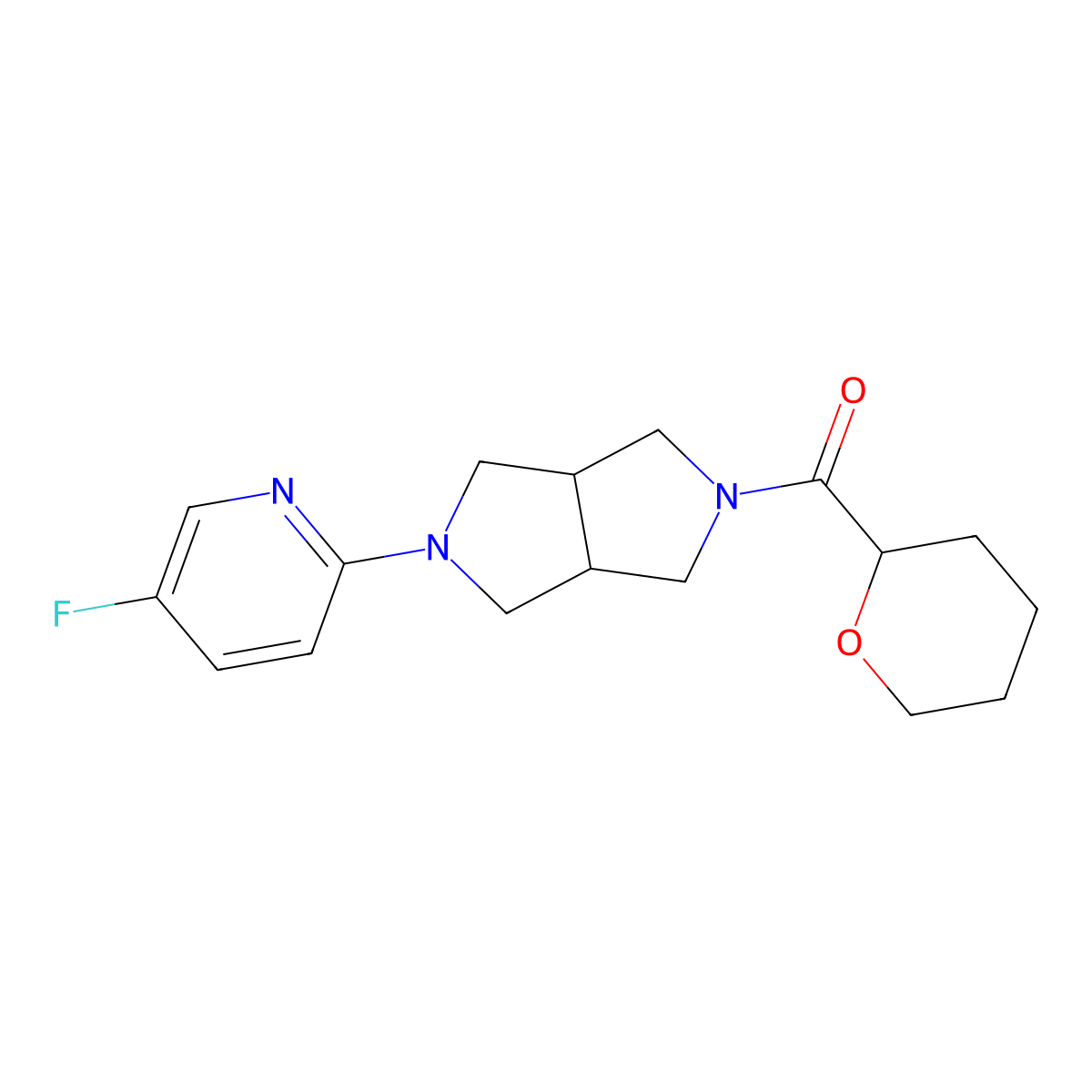 5-Fluoro-2-[5-(oxane-2-carbonyl)-octahydropyrrolo[3,4-c]pyrrol-2-yl]pyridine molecular structure, CAS 2770581-80-9