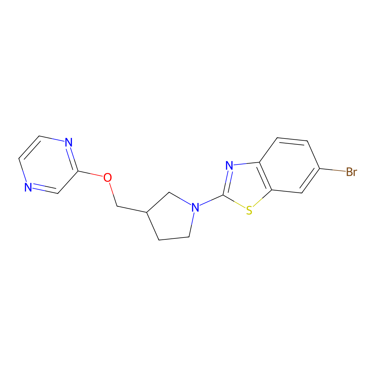 6-Bromo-2-{3-[(pyrazin-2-yloxy)methyl]pyrrolidin-1-yl}-1,3-benzothiazole molecular structure, CAS 2770581-83-2