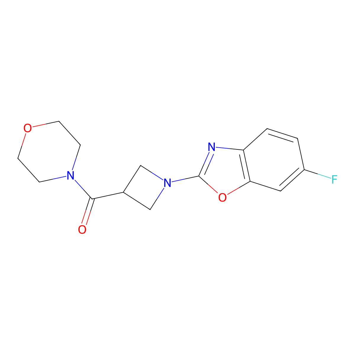 6-Fluoro-2-[3-(morpholine-4-carbonyl)azetidin-1-yl]-1,3-benzoxazole molecular structure, CAS 2770581-97-8