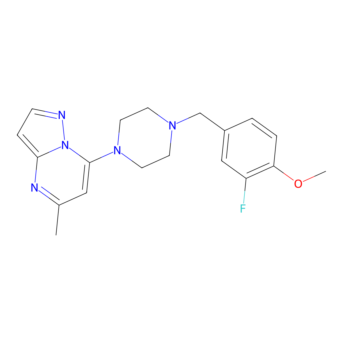 1-[(3-Fluoro-4-methoxyphenyl)methyl]-4-{5-methylpyrazolo[1,5-a]pyrimidin-7-yl}piperazine molecular structure, CAS 2770581-99-0