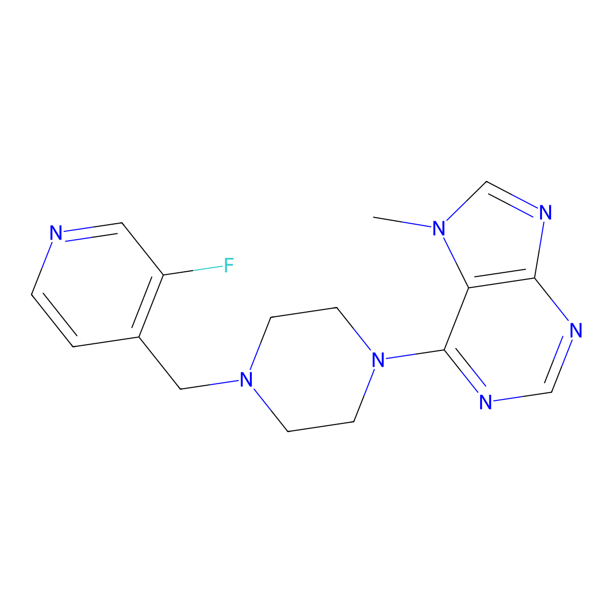 6-{4-[(3-fluoropyridin-4-yl)methyl]piperazin-1-yl}-7-methyl-7H-purine molecular structure, CAS 2770582-00-6