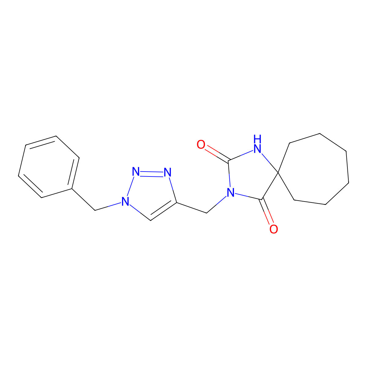3-[(1-benzyl-1H-1,2,3-triazol-4-yl)methyl]-1,3-diazaspiro[4.6]undecane-2,4-dione molecular structure, CAS 2770582-10-8