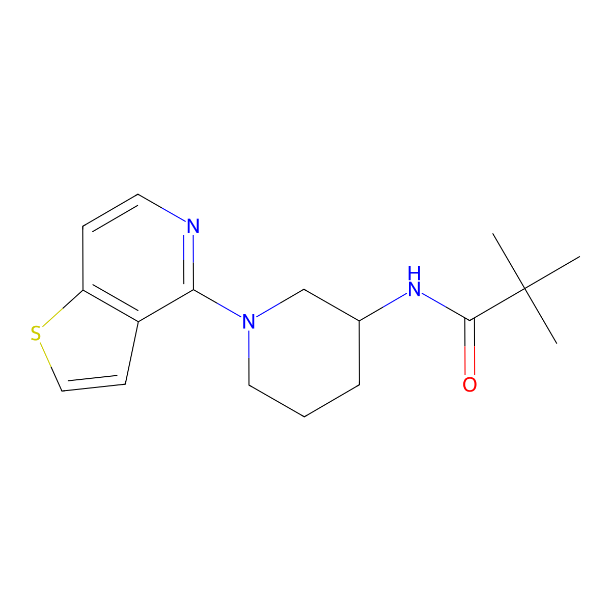 2,2-dimethyl-N-(1-{thieno[3,2-c]pyridin-4-yl}piperidin-3-yl)propanamide molecular structure, CAS 2770582-11-9