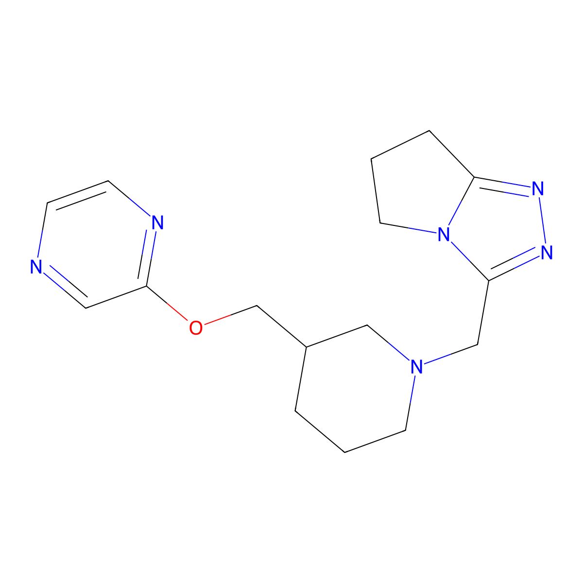2-{[1-({5H,6H,7H-pyrrolo[2,1-c][1,2,4]triazol-3-yl}methyl)piperidin-3-yl]methoxy}pyrazine molecular structure, CAS 2770582-27-7