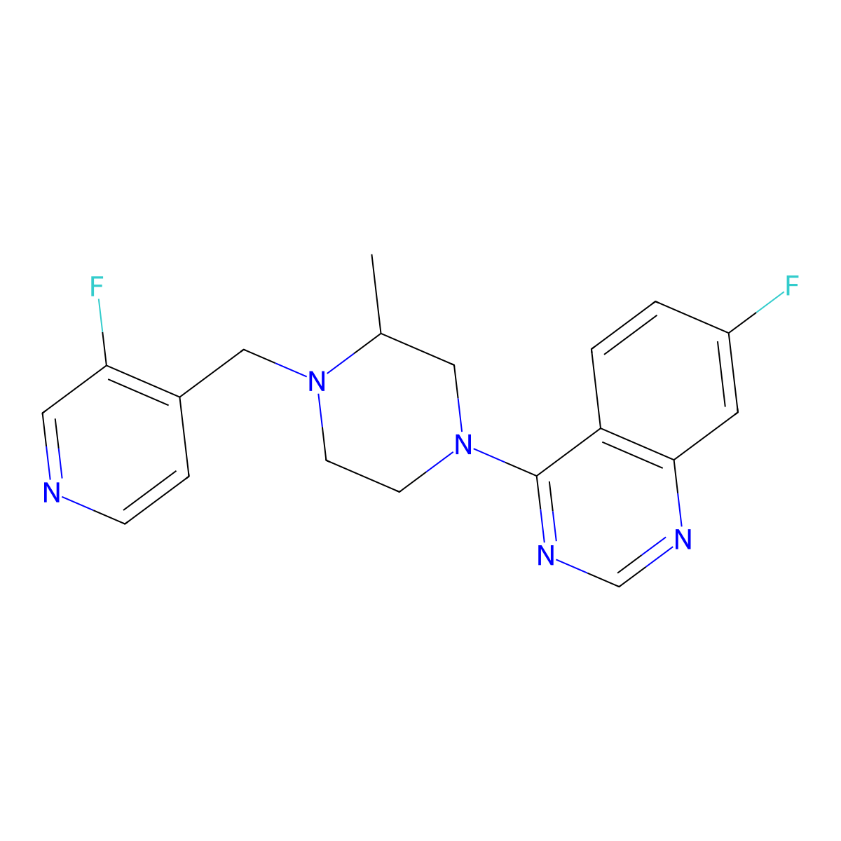 7-Fluoro-4-{4-[(3-fluoropyridin-4-yl)methyl]-3-methylpiperazin-1-yl}quinazoline molecular structure, CAS 2770582-28-8