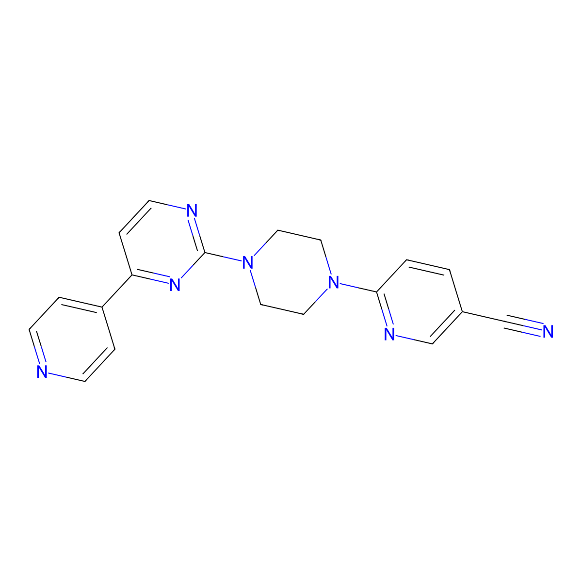 6-{4-[4-(Pyridin-4-yl)pyrimidin-2-yl]piperazin-1-yl}pyridine-3-carbonitrile molecular structure, CAS 2770582-36-8