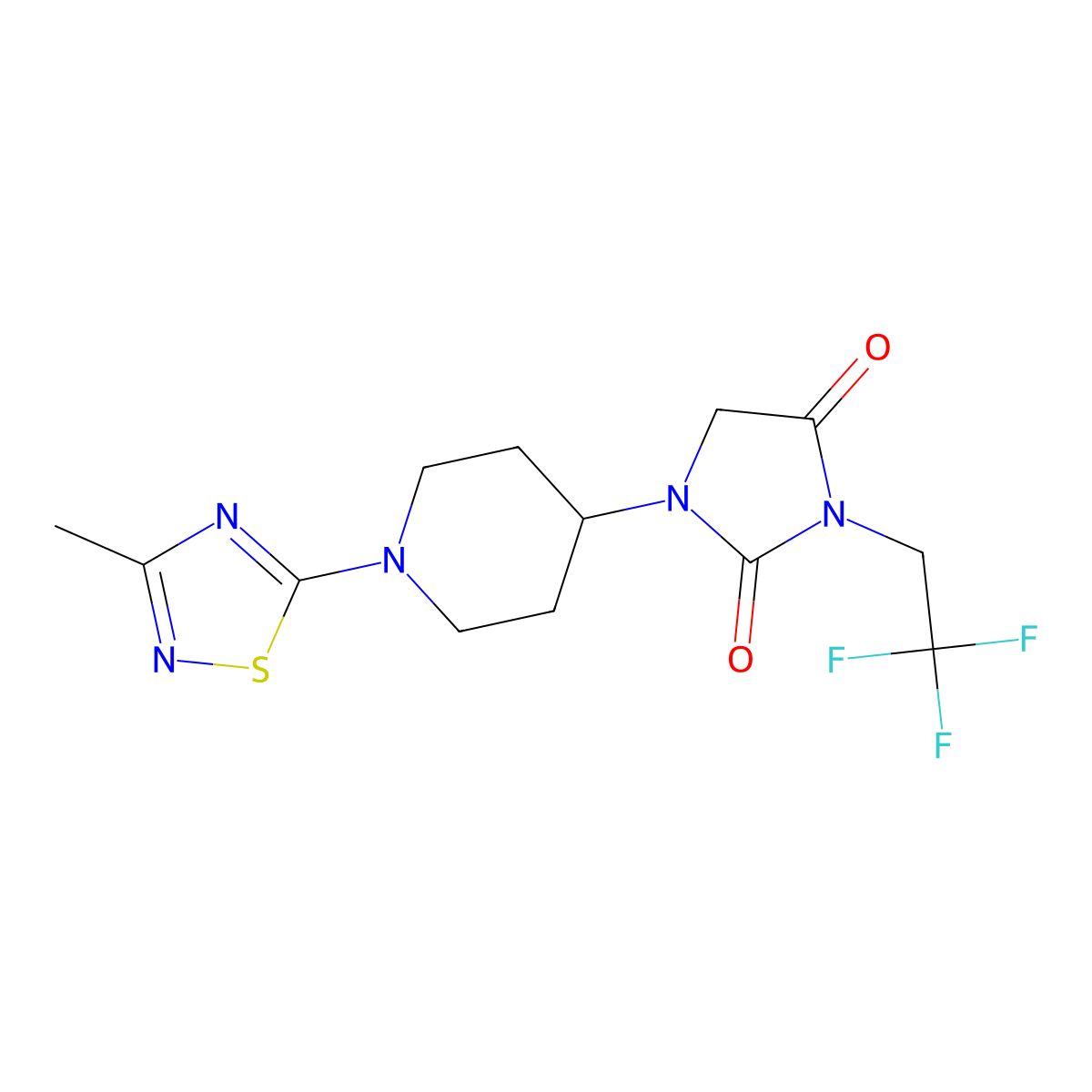 1-[1-(3-Methyl-1,2,4-thiadiazol-5-yl)piperidin-4-yl]-3-(2,2,2-trifluoroethyl)imidazolidine-2,4-dione molecular structure, CAS 2770582-57-3