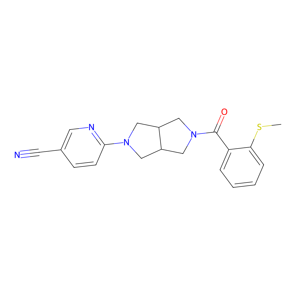 6-{5-[2-(Methylsulfanyl)benzoyl]-octahydropyrrolo[3,4-c]pyrrol-2-yl}pyridine-3-carbonitrile molecular structure, CAS 2770582-59-5