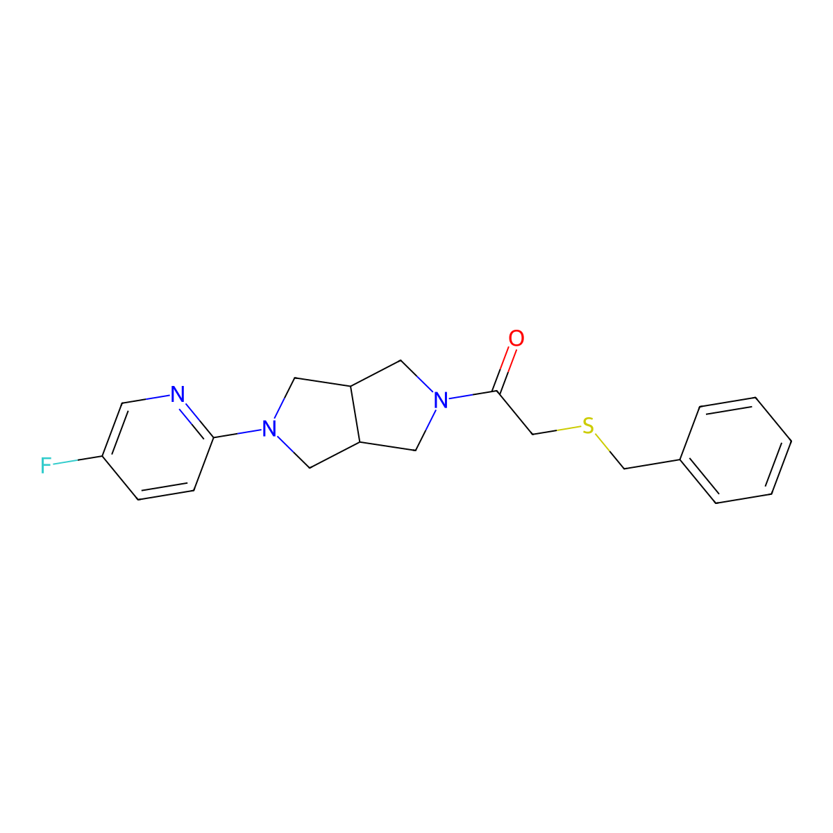 2-(Benzylsulfanyl)-1-[5-(5-fluoropyridin-2-yl)-octahydropyrrolo[3,4-c]pyrrol-2-yl]ethan-1-one molecular structure, CAS 2770582-60-8