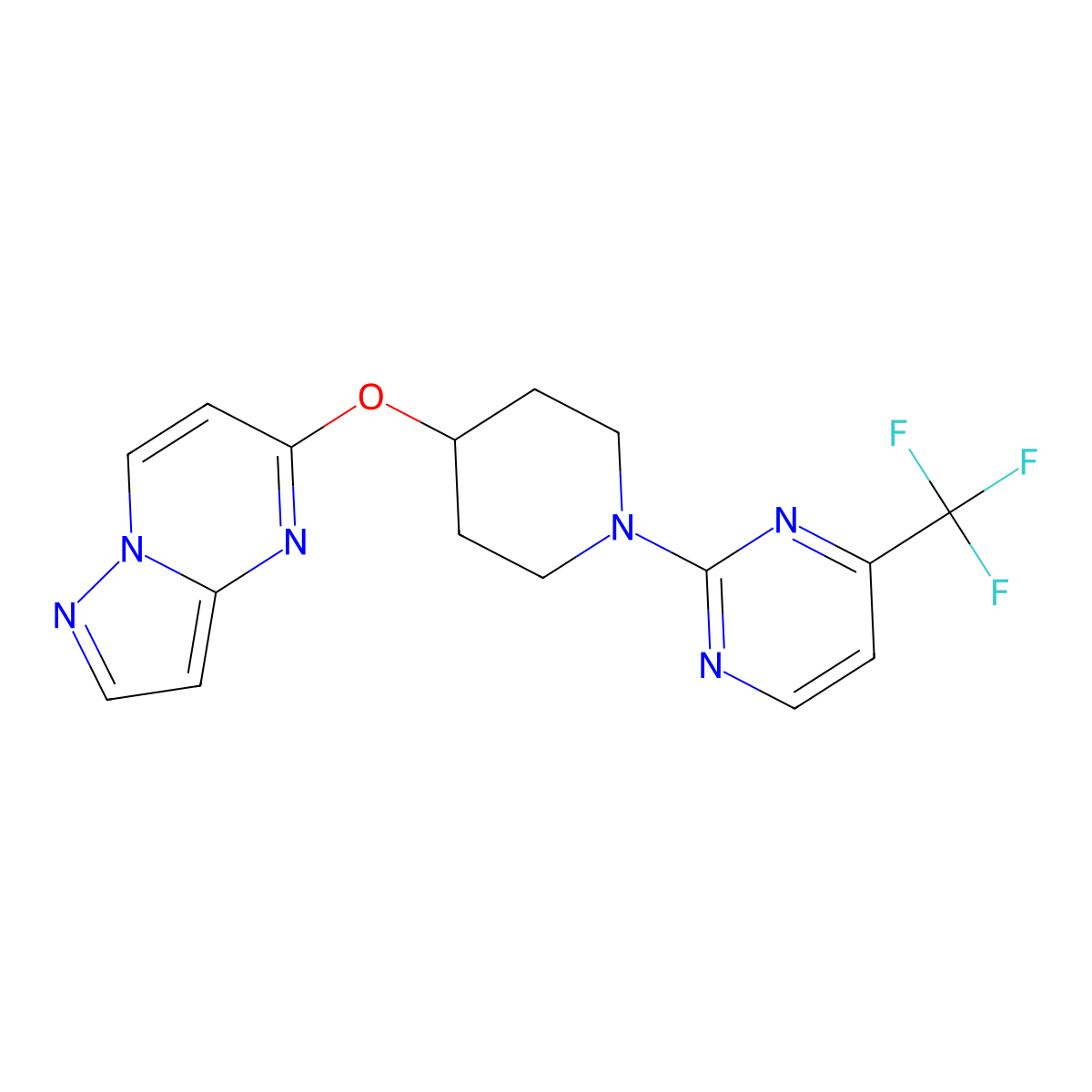 2-(4-{Pyrazolo[1,5-a]pyrimidin-5-yloxy}piperidin-1-yl)-4-(trifluoromethyl)pyrimidine molecular structure, CAS 2770582-65-3