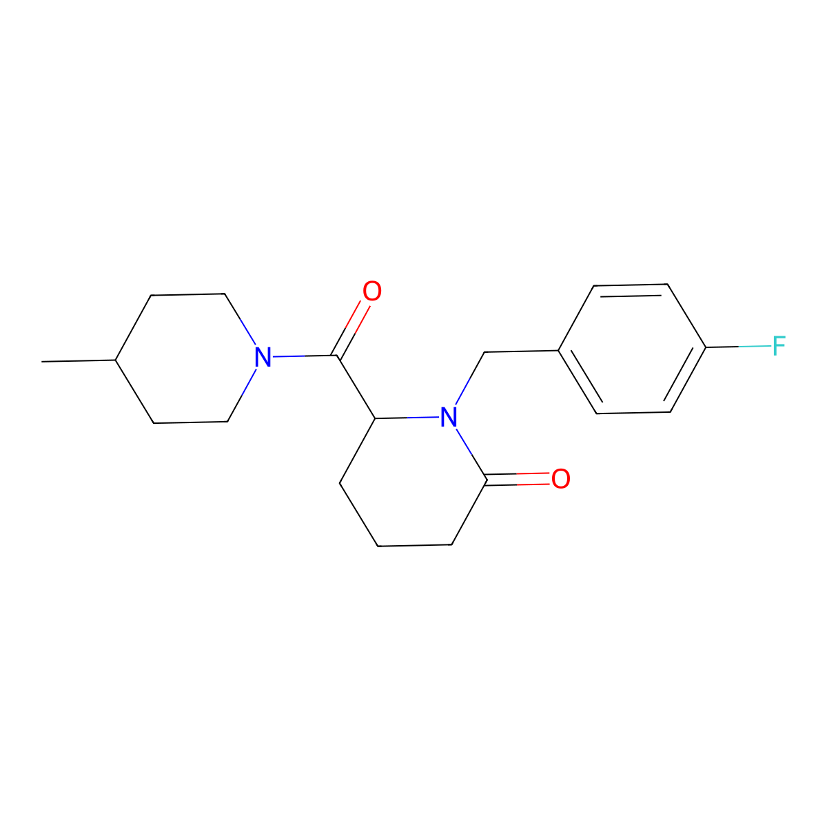 1-[(4-Fluorophenyl)methyl]-6-(4-methylpiperidine-1-carbonyl)piperidin-2-one molecular structure, CAS 2770582-70-0