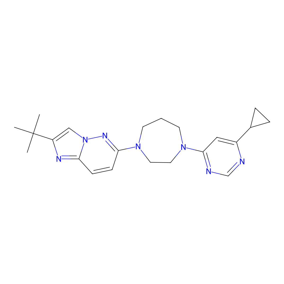 1-{2-Tert-butylimidazo[1,2-b]pyridazin-6-yl}-4-(6-cyclopropylpyrimidin-4-yl)-1,4-diazepane molecular structure, CAS 2770582-72-2