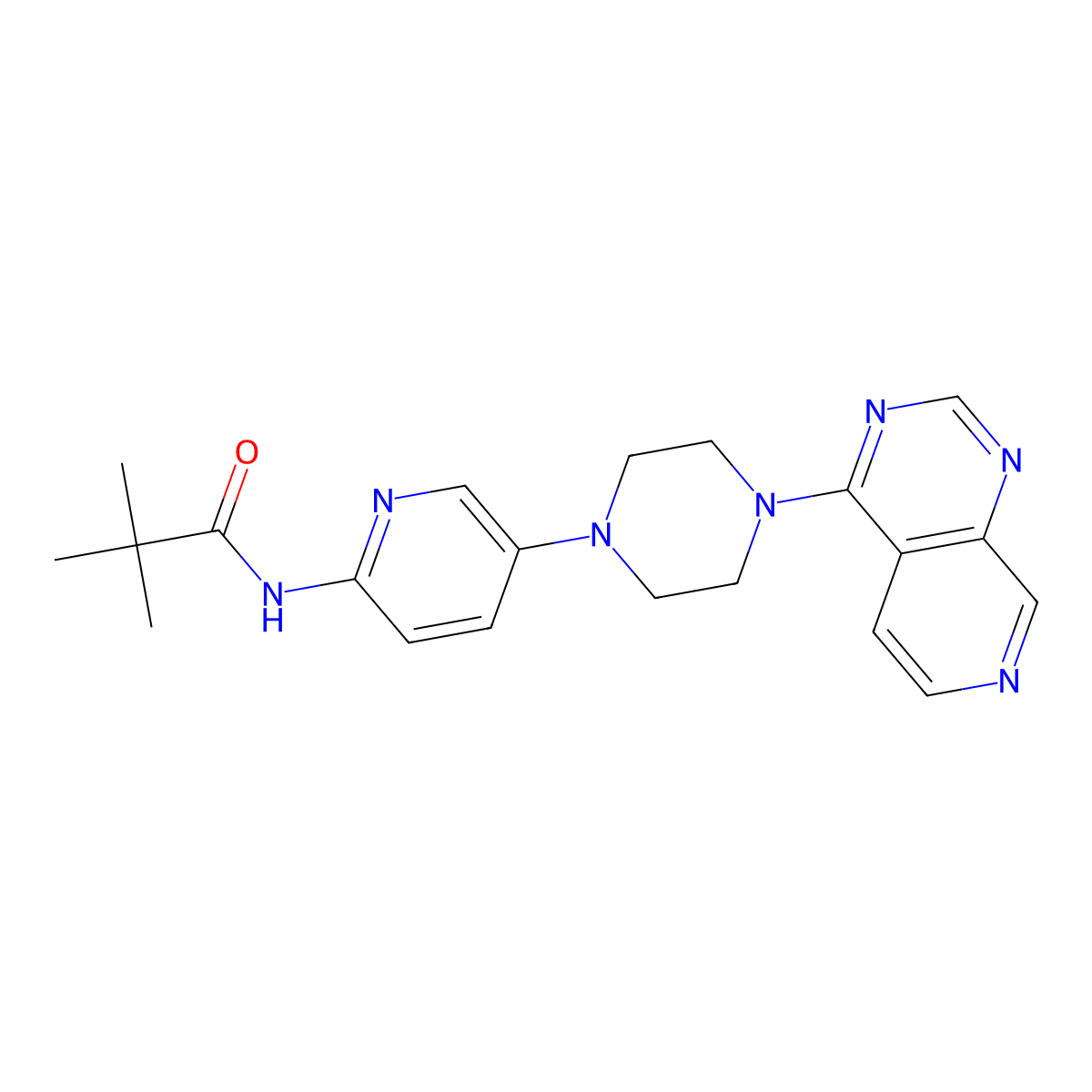 2,2-dimethyl-N-[5-(4-{pyrido[3,4-d]pyrimidin-4-yl}piperazin-1-yl)pyridin-2-yl]propanamide molecular structure, CAS 2770582-81-3