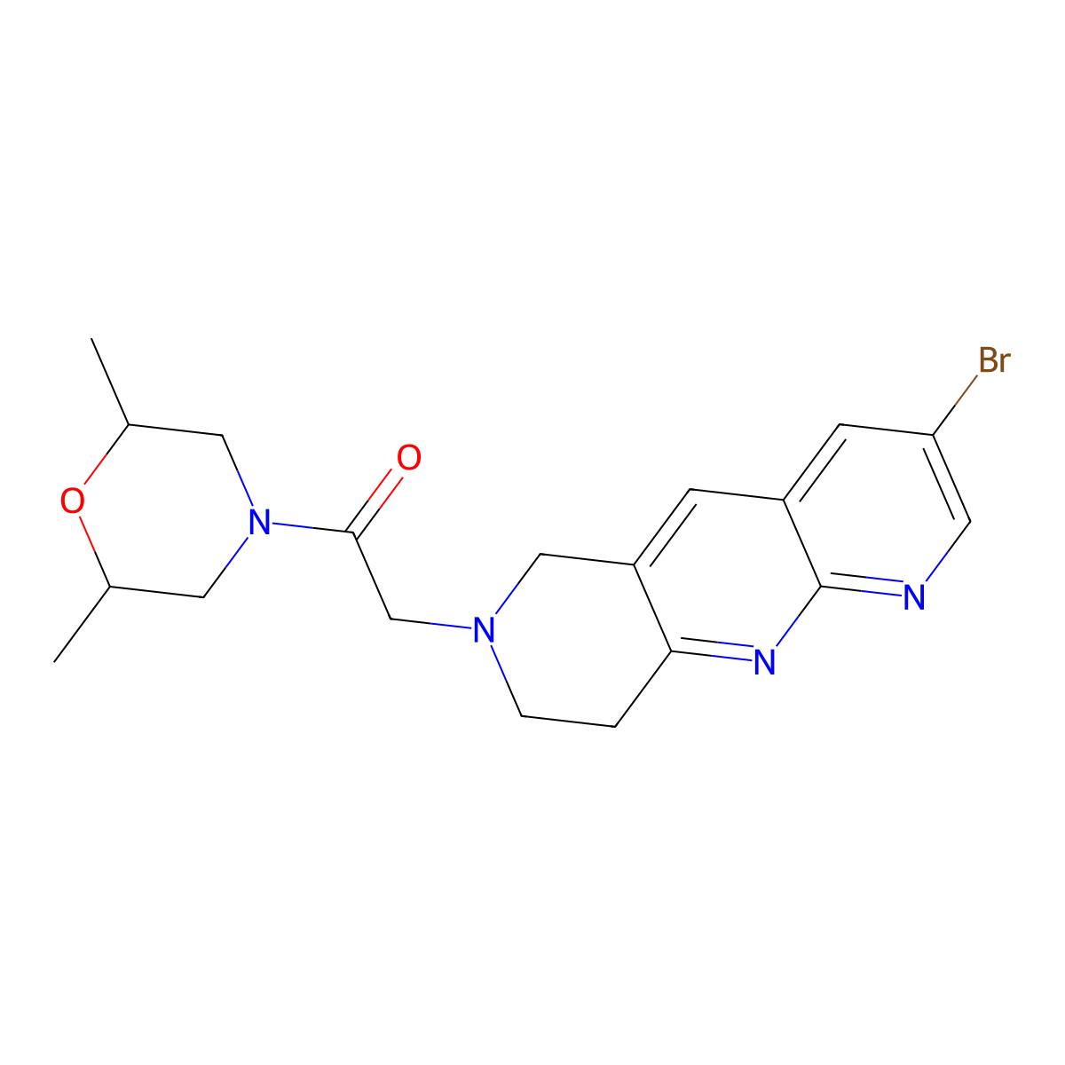 2-{3-bromo-6H,7H,8H,9H-pyrido[2,3-b]1,6-naphthyridin-7-yl}-1-(2,6-dimethylmorpholin-4-yl)ethan-1-one molecular structure, CAS 2770582-82-4