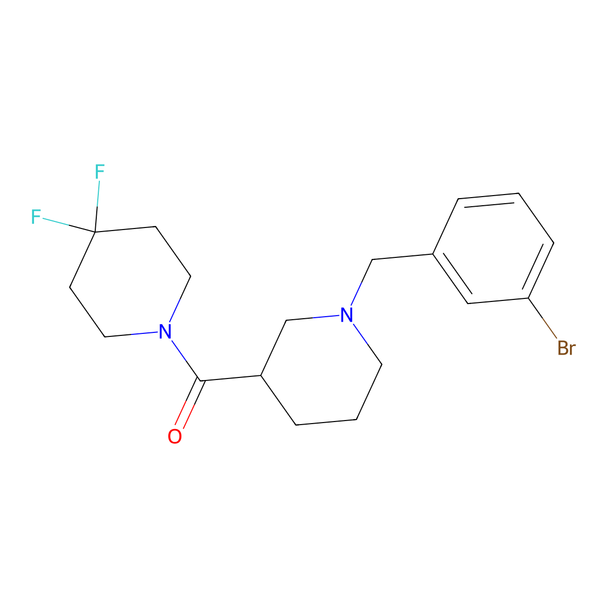 1-{1-[(3-Bromophenyl)methyl]piperidine-3-carbonyl}-4,4-difluoropiperidine molecular structure, CAS 2770582-86-8