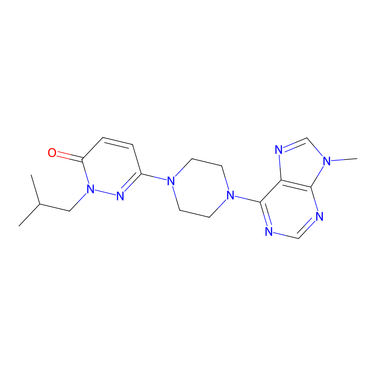 6-[4-(9-methyl-9H-purin-6-yl)piperazin-1-yl]-2-(2-methylpropyl)-2,3-dihydropyridazin-3-one molecular structure, CAS 2770582-87-9