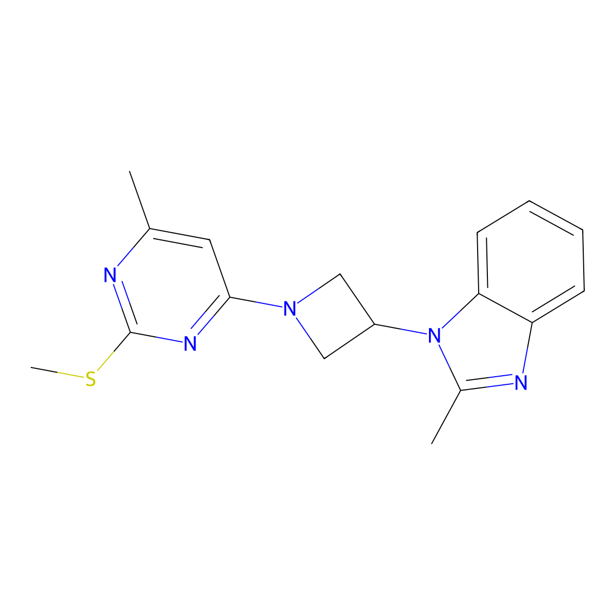 2-methyl-1-{1-[6-methyl-2-(methylsulfanyl)pyrimidin-4-yl]azetidin-3-yl}-1H-1,3-benzodiazole molecular structure, CAS 2770582-88-0