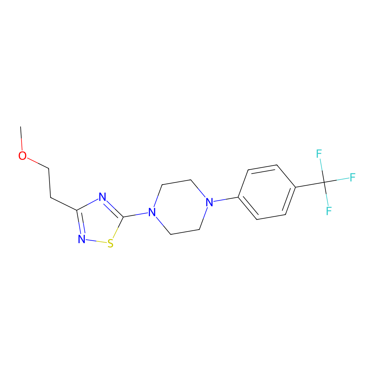1-[3-(2-Methoxyethyl)-1,2,4-thiadiazol-5-yl]-4-[4-(trifluoromethyl)phenyl]piperazine molecular structure, CAS 2770582-89-1