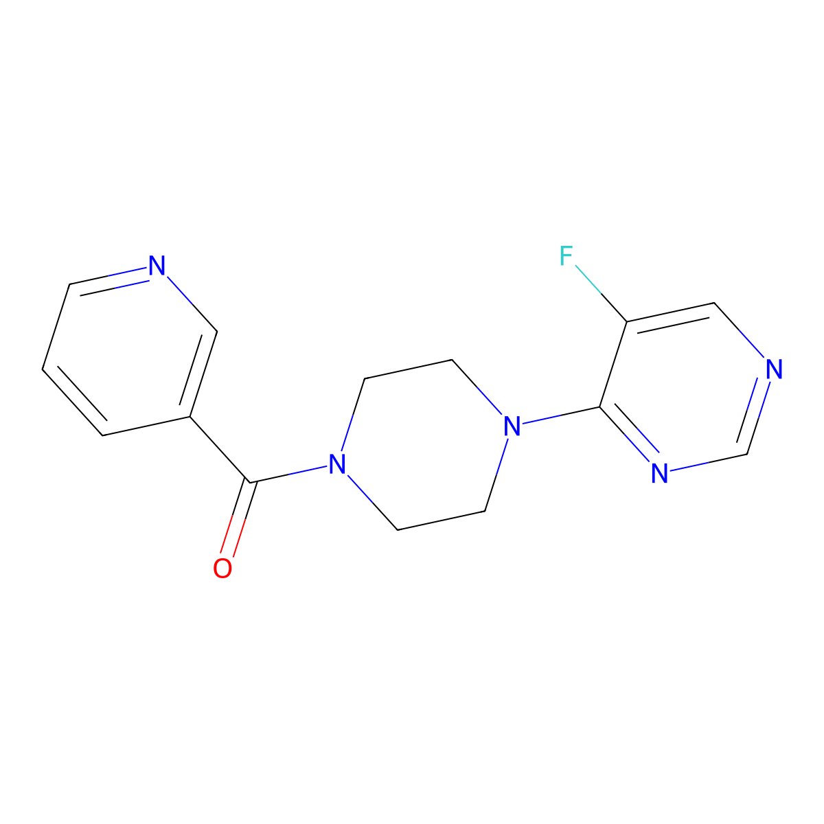 5-Fluoro-4-[4-(pyridine-3-carbonyl)piperazin-1-yl]pyrimidine molecular structure, CAS 2770582-92-6