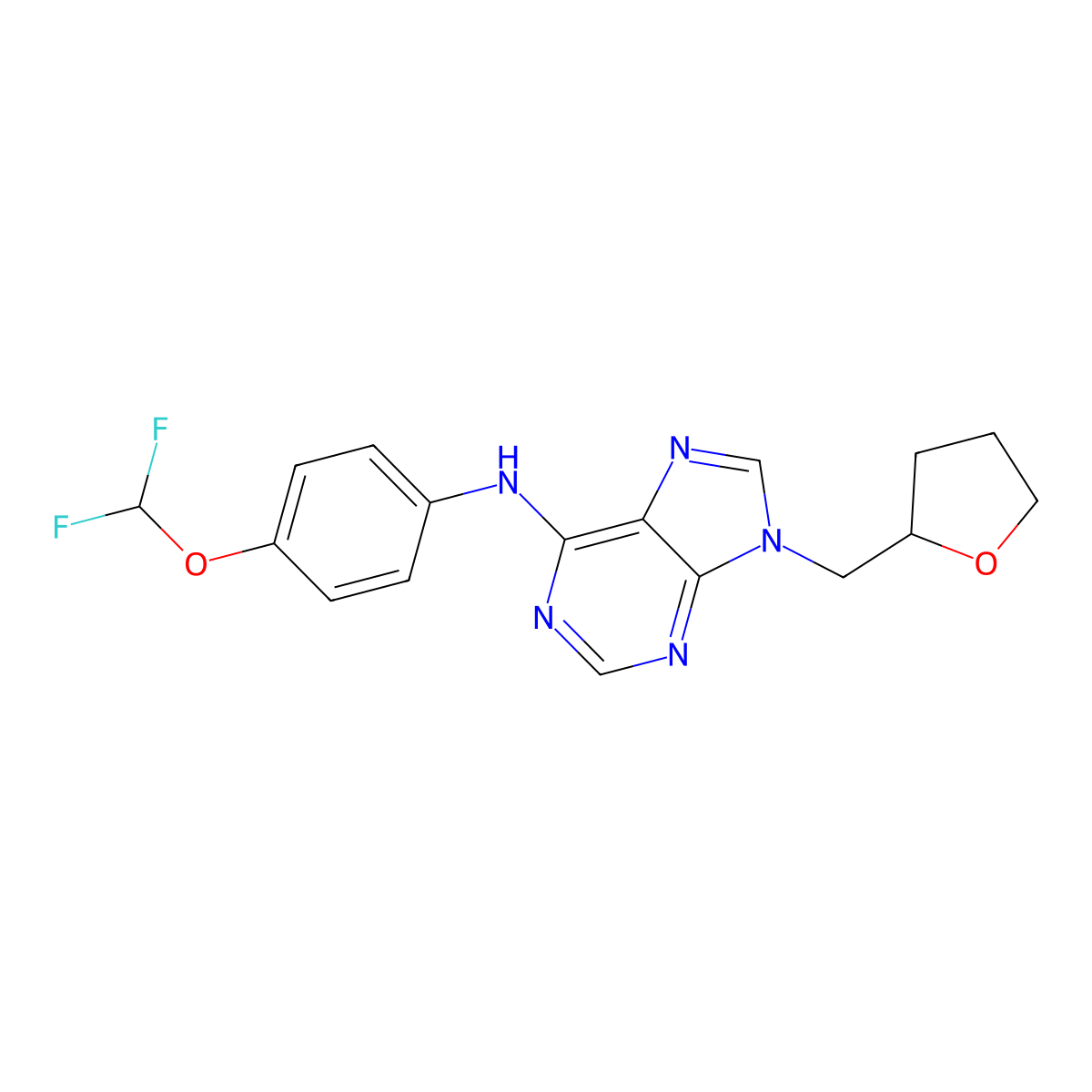 N-[4-(difluoromethoxy)phenyl]-9-[(oxolan-2-yl)methyl]-9H-purin-6-amine molecular structure, CAS 2770582-96-0