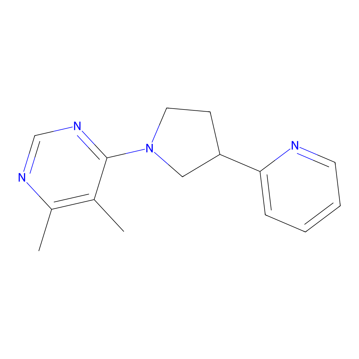 4,5-Dimethyl-6-[3-(pyridin-2-yl)pyrrolidin-1-yl]pyrimidine molecular structure, CAS 2770582-99-3