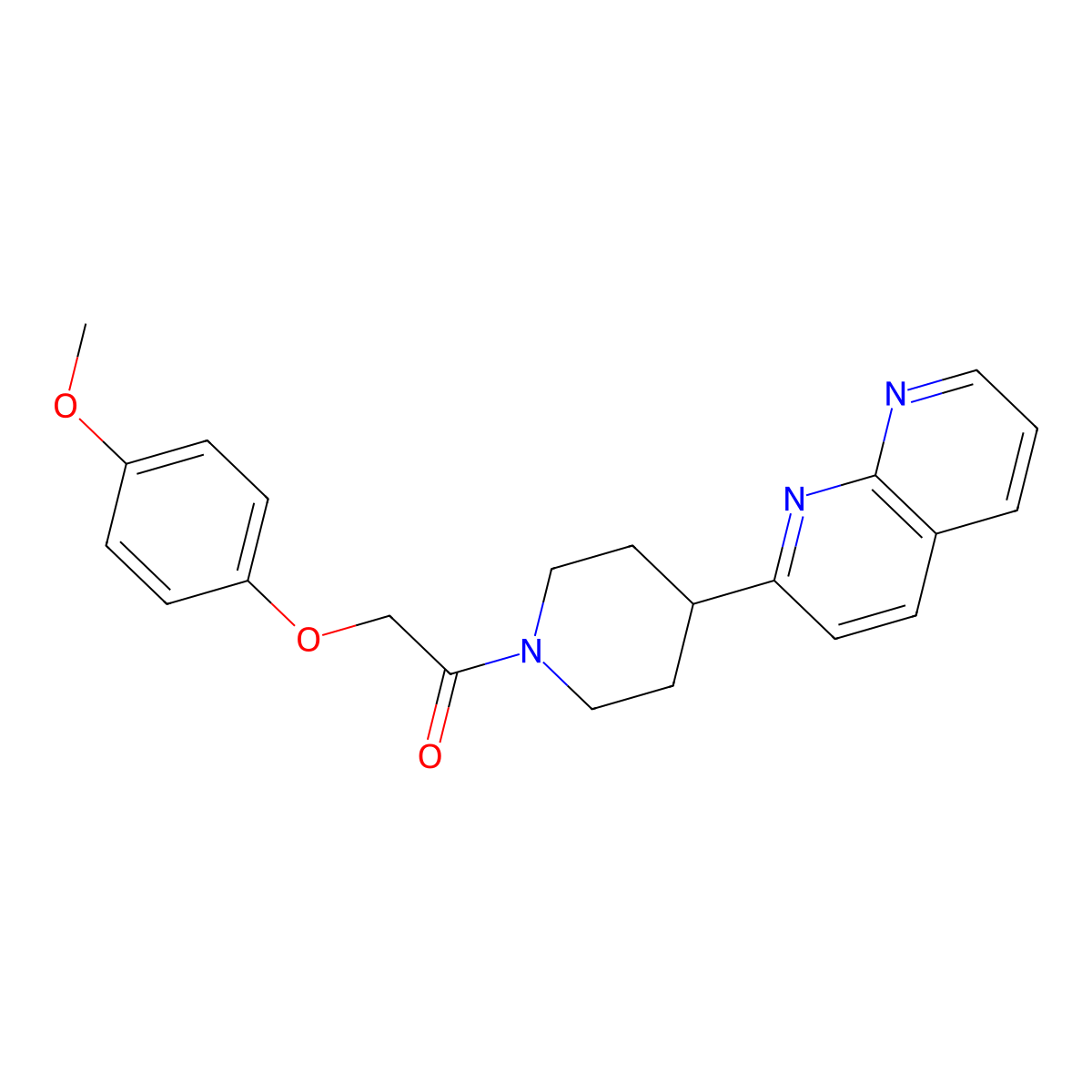 2-(4-Methoxyphenoxy)-1-[4-(1,8-naphthyridin-2-yl)piperidin-1-yl]ethan-1-one molecular structure, CAS 2770583-03-2