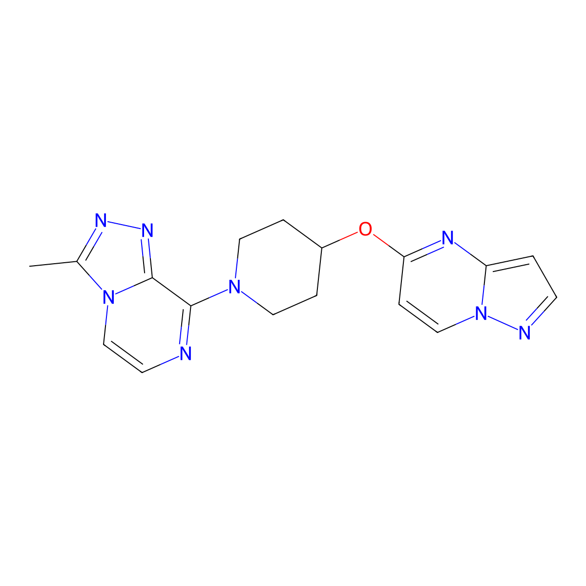 1-{3-Methyl-[1,2,4]triazolo[4,3-a]pyrazin-8-yl}-4-{pyrazolo[1,5-a]pyrimidin-5-yloxy}piperidine molecular structure, CAS 2770583-04-3
