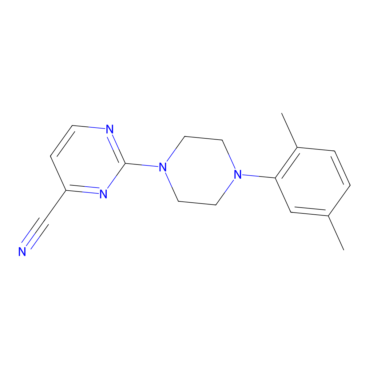 2-[4-(2,5-Dimethylphenyl)piperazin-1-yl]pyrimidine-4-carbonitrile molecular structure, CAS 2770583-05-4