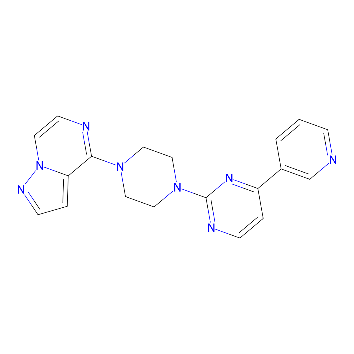 2-(4-{Pyrazolo[1,5-a]pyrazin-4-yl}piperazin-1-yl)-4-(pyridin-3-yl)pyrimidine molecular structure, CAS 2770583-11-2