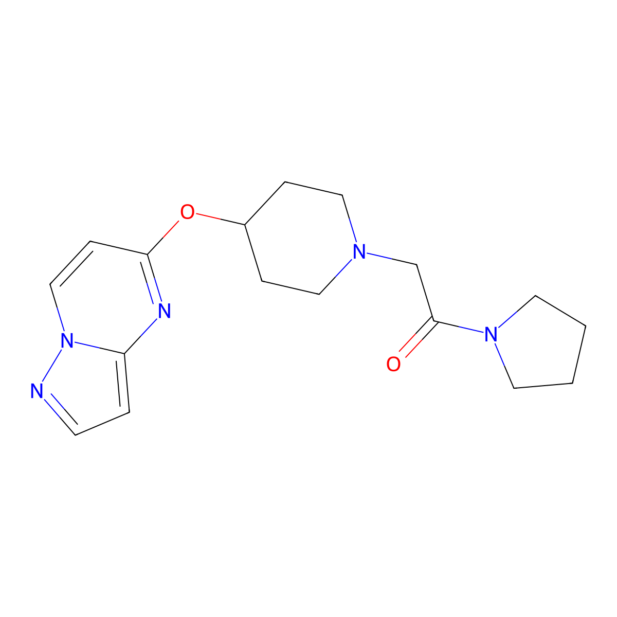 2-(4-{Pyrazolo[1,5-a]pyrimidin-5-yloxy}piperidin-1-yl)-1-(pyrrolidin-1-yl)ethan-1-one molecular structure, CAS 2770583-12-3