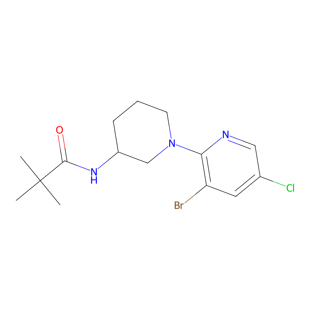 N-[1-(3-bromo-5-chloropyridin-2-yl)piperidin-3-yl]-2,2-dimethylpropanamide molecular structure, CAS 2770583-15-6