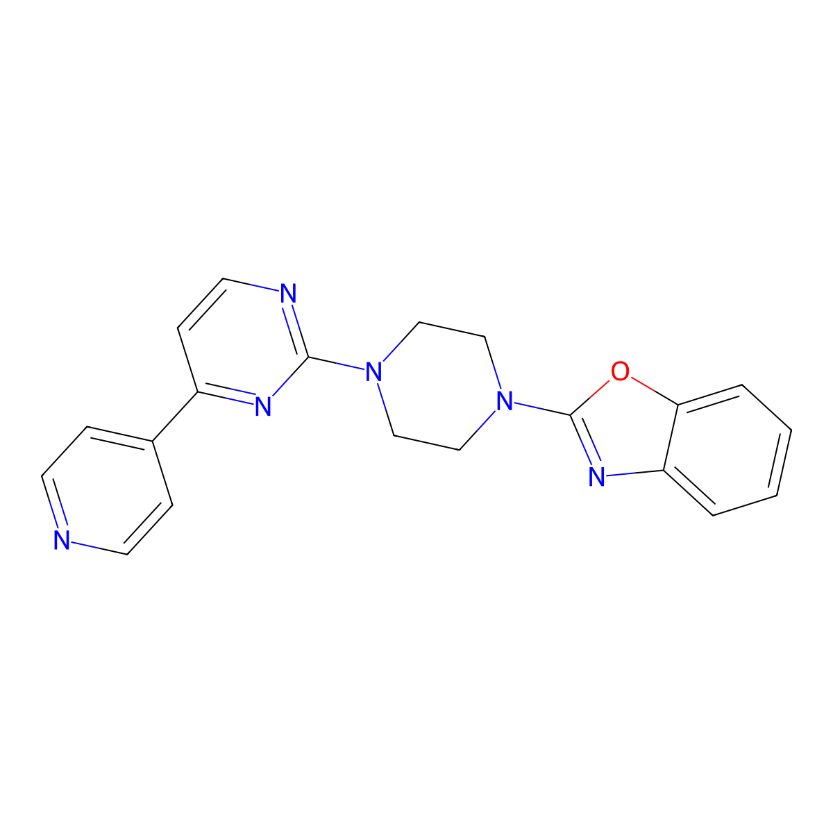 2-{4-[4-(Pyridin-4-yl)pyrimidin-2-yl]piperazin-1-yl}-1,3-benzoxazole molecular structure, CAS 2770583-19-0
