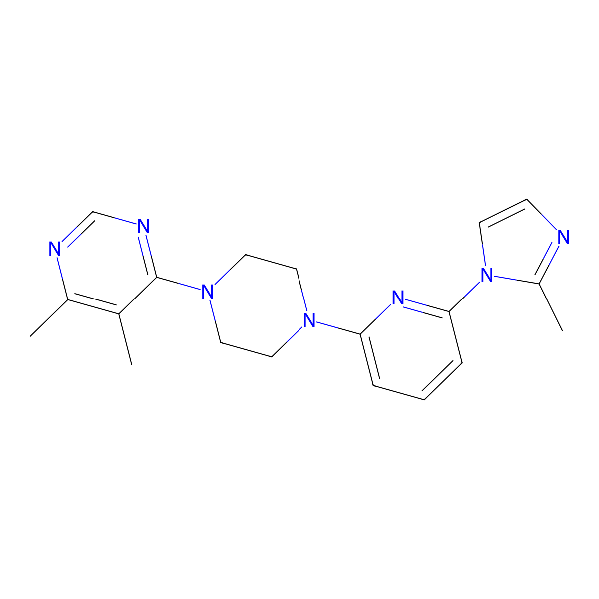 4,5-dimethyl-6-{4-[6-(2-methyl-1H-imidazol-1-yl)pyridin-2-yl]piperazin-1-yl}pyrimidine molecular structure, CAS 2770583-25-8